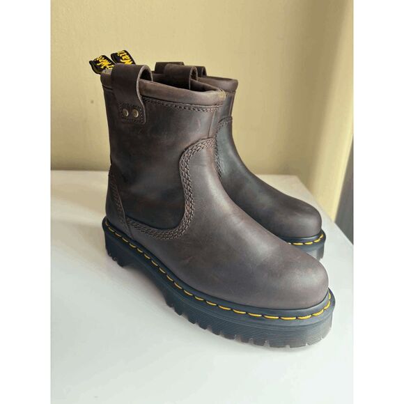 Doc Martens Anistone Lo Leather Biker Boots Dark Brown US Mens 5 Womens 6